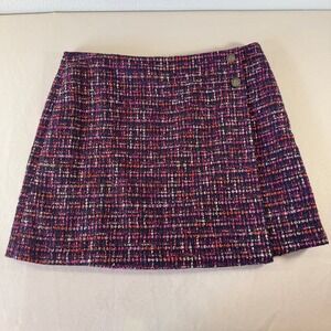 LOFT Tweed Faux Wrap Skirt Navy Purple Button Detail Size 16‎ Classic Office NWT